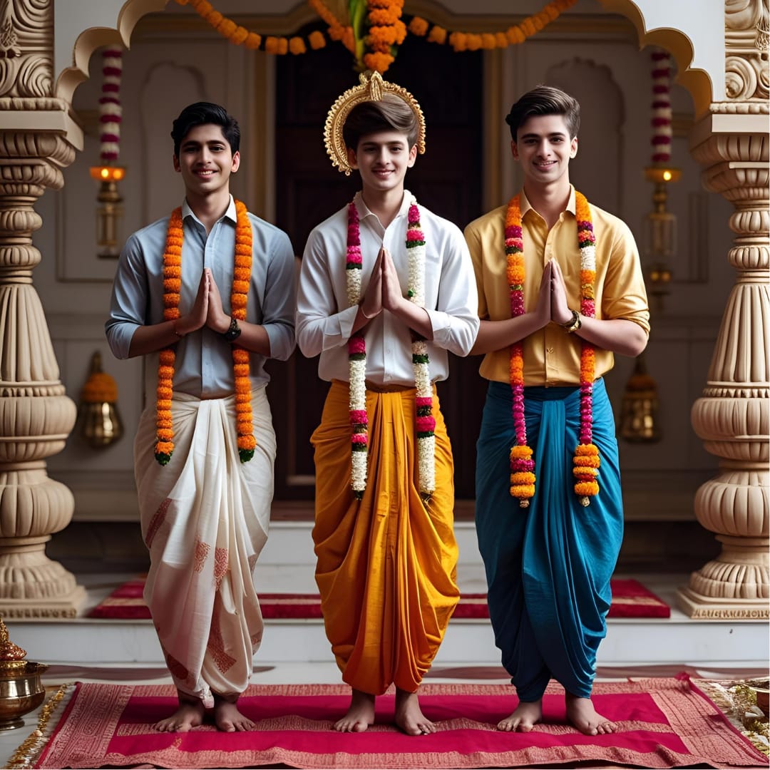 Divine Drapes – Pure Cotton Dhoti Kurta for Sacred Rituals